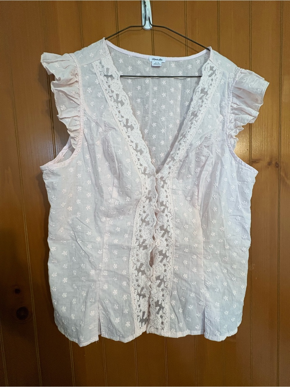 Kimchi Blue New w/o tags Pink Aurelia Lace Trim Flutter Sleeve Blouse XL womens - Picture 2 of 5